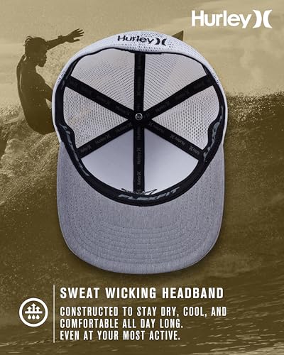 Image of Hurley Mens Trucker Hat - Lightweight Breathable Stretch Mesh Back Curved Bill Baseball Cap with 3D Front Icon Logo