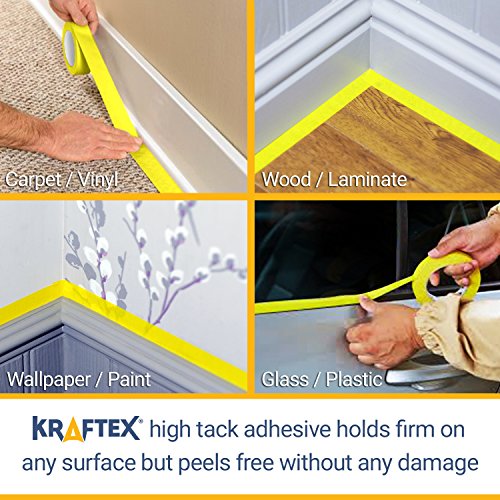 Painters Tape 180YRD x ¾ Inch for Pro Painting [CLEAN LINES EVERYTIME] 3 x 60YRD Rolls. Masking for Paint, Wallpaper, Wood, Glass, Metal. Protect Walls, Surface, Trim. Yellow Paper Tape, Prevent Stain - Thumbnail 3