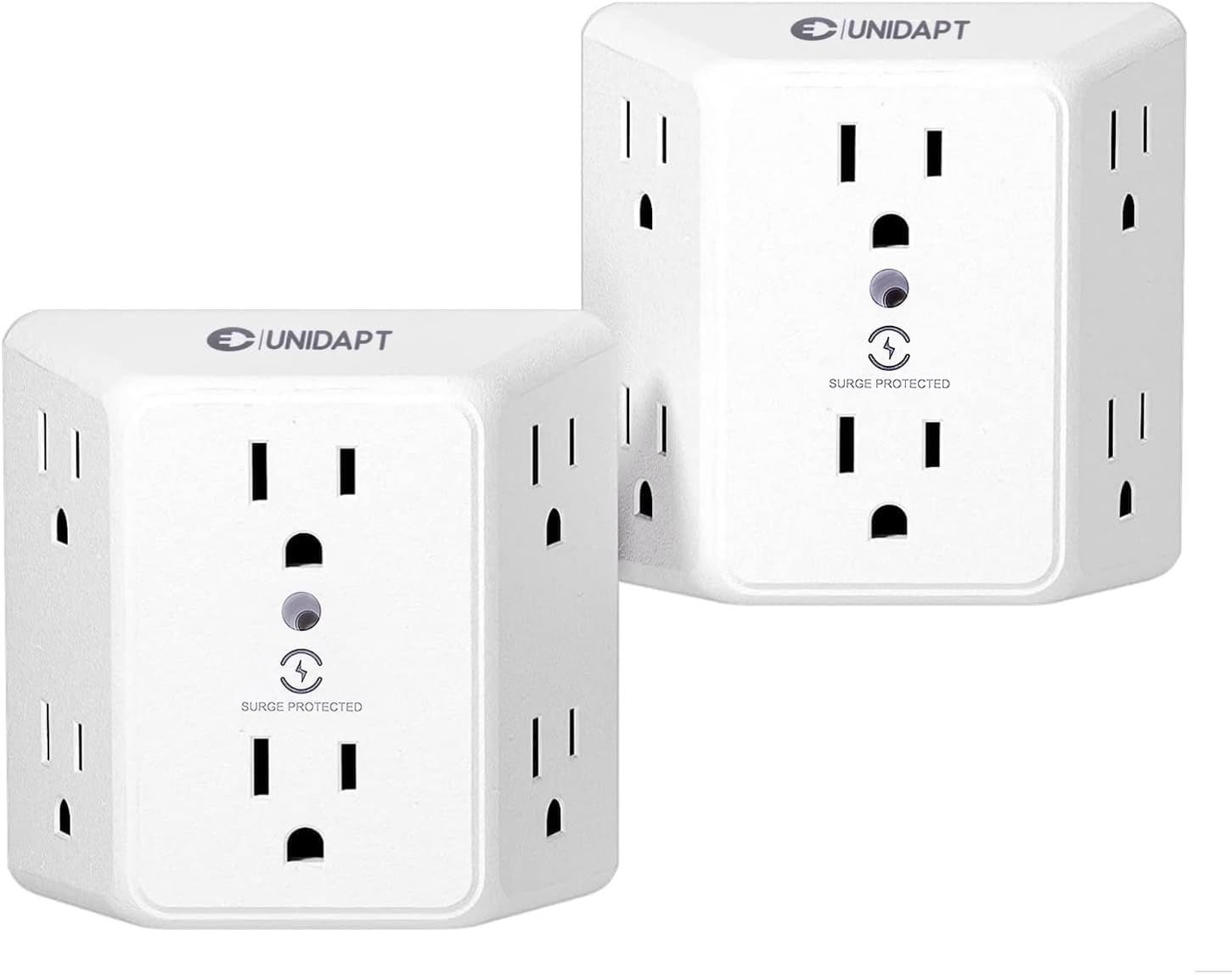 Unidapt Multi Plug 6 Outlet Extender, 2 Pack Surge Protector Wall Splitter, 900J Power Strip 3 Side Wide Spaced Adapter Multiple Charger Expander, Mountable Wall Tap for Office Home Travel
