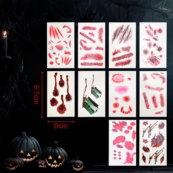 QIURUYUE Halloween Schlächter Kostüm Einstellbar XL-5XL, 10 Tattoo – Ansicht 6