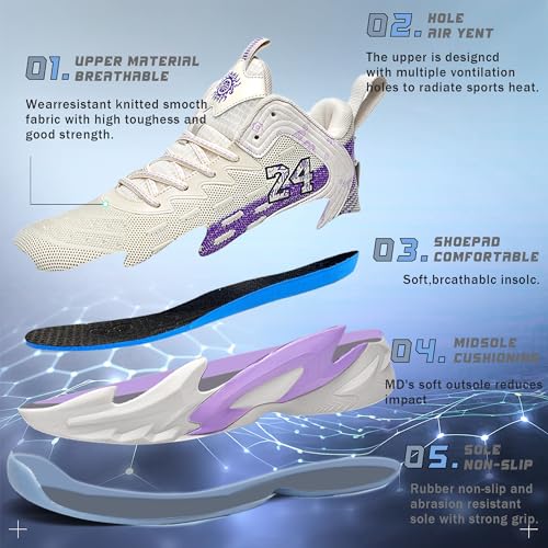 Image of Men's Basketball Shoes Fashionable Breathable Anti Slip Sports Shoes Outdoor Running Fitness Training Shoes