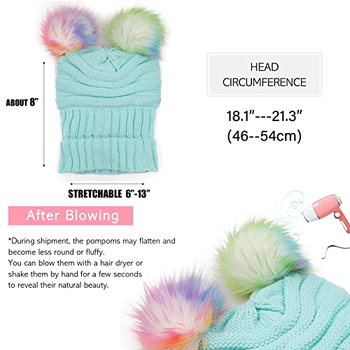 Butitnow Kids Girls Boys Multi-Color Ear Double Pom Pom Beanie Hat Winter Warm Rib Knitt Ski Hats (Age 7-15) #TOP1