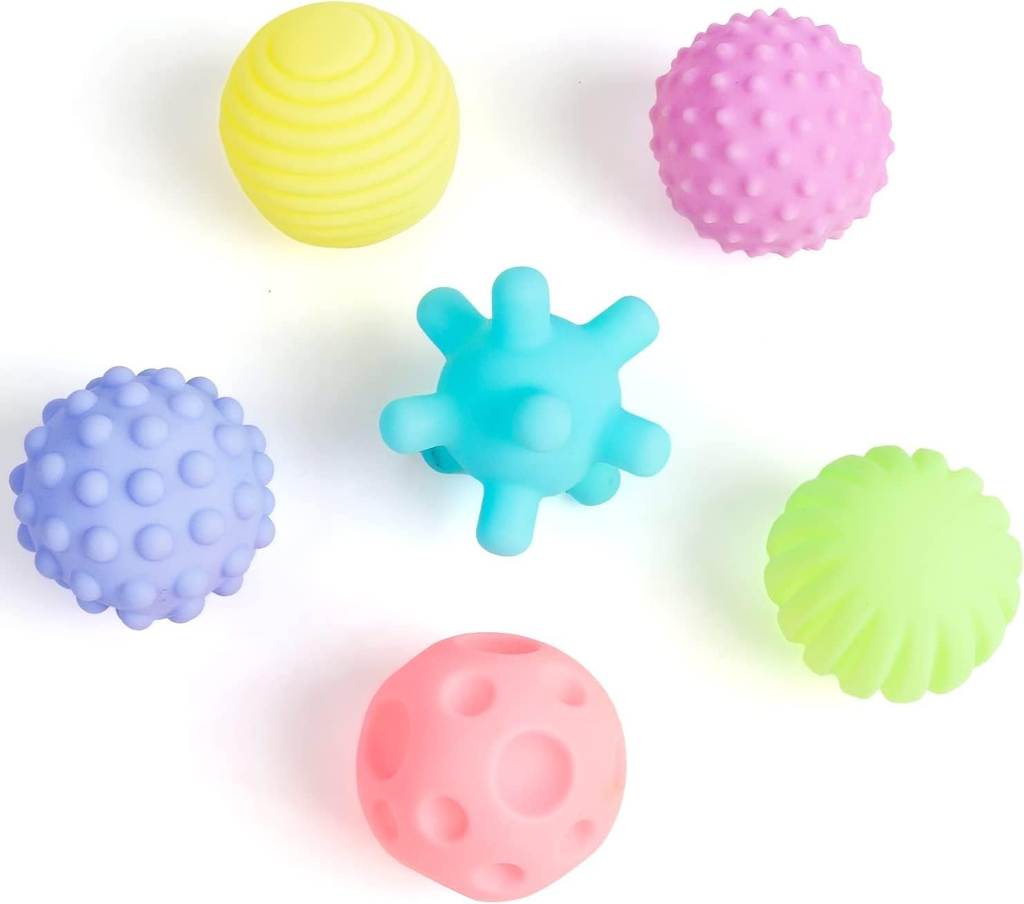 Baybee 6 Pcs Textured Baby Balls Set for Kids, Soft Baby Sensory Balls with 6 Different Shapes Massage Squeeze Balls | Multi Textured Soft Balls Infant Baby Toys for 6 to 12 Months Boys Girls