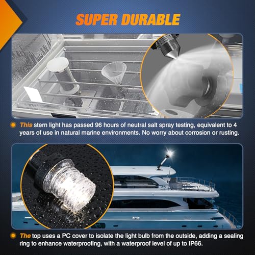 Image of Nilight Marine Boat Stern Light 12Inch White Fold Down Anchor Lights 12V 24V Waterproof 360 Lighting Navigation Lamp for Fishing Sailboat Yacht Pontoon Speedboat Dinghy