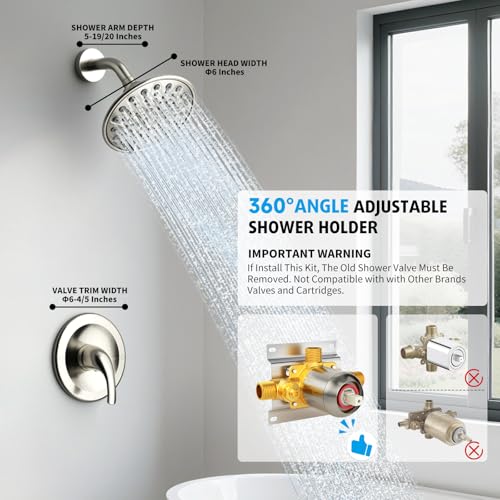 Image of EMBATHER 6 Inch Shower Faucets Sets Complete,Brushed Nickel
