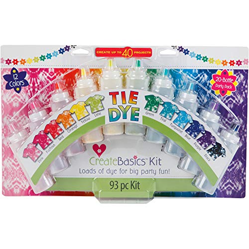 Create Basics Tie Dye Party Kit, 93 Piece - 12 Colors, 20 Bottles