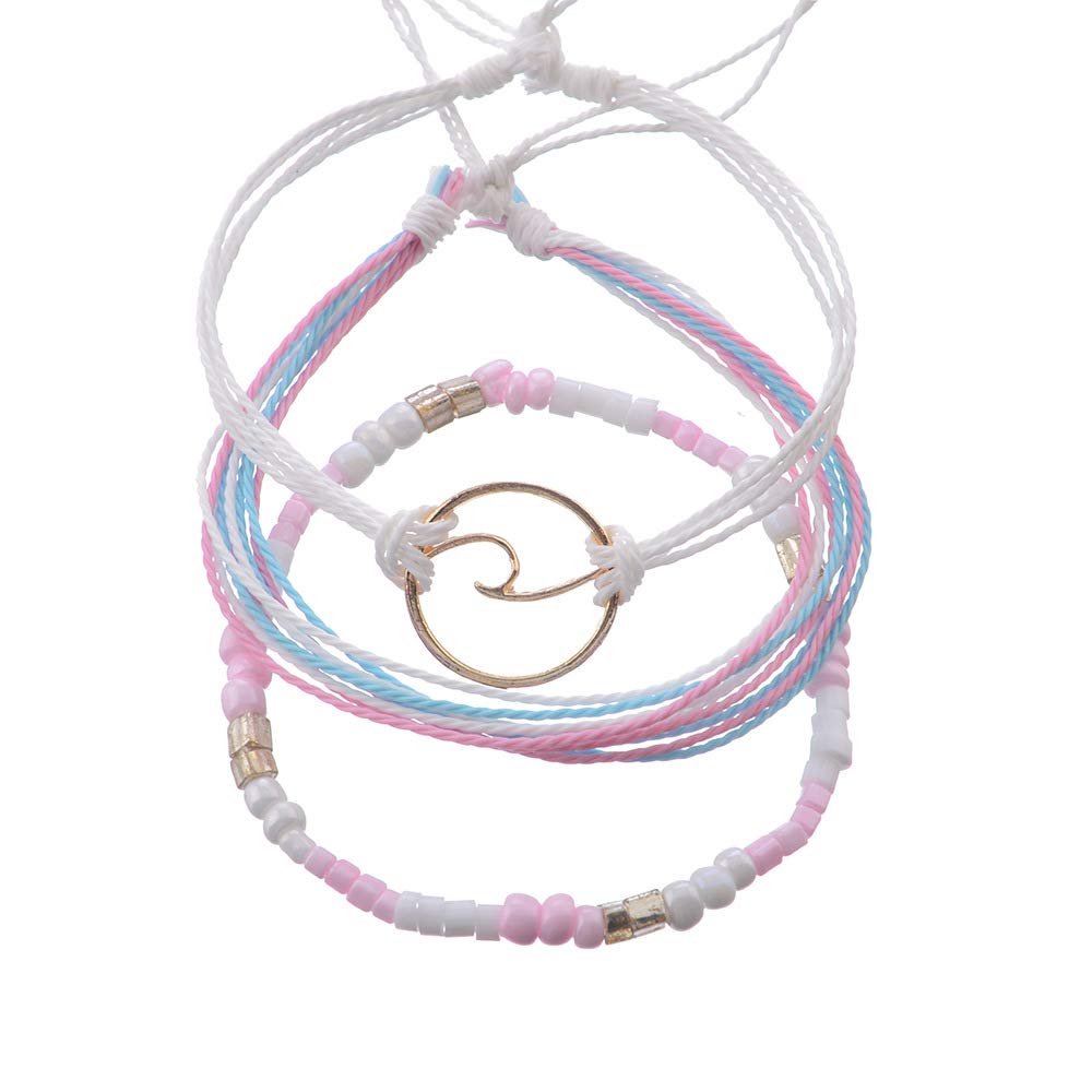 kelistom Handmade Wave Braided Wax Rope Adjustable Strand Bracelet Set Waterproof Charm Stretch Knot String Thread Bracelets Simple Life