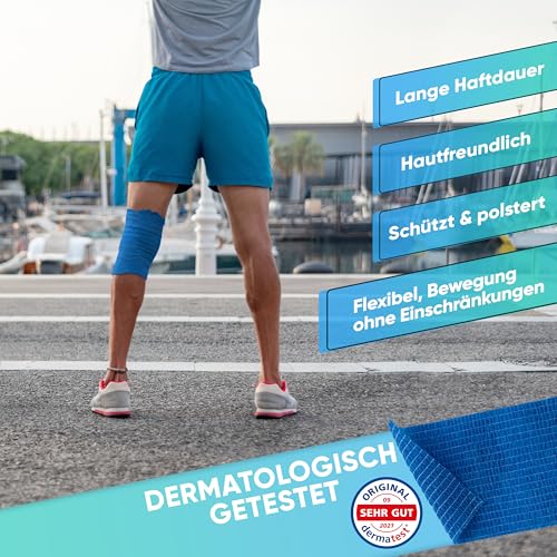 Health Press Selbstklebender Verband – 8x Pflaster Rolle (5cm x 4,5m) – Haftbandage Selbstklebend – Elastische Bandage – Wasser-, Staub-, Fett- & Schmutzabweisendes Verbandsmaterial (Blau, 8 Rollen)
