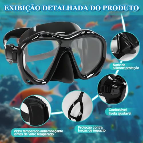 Mascara de Mergulho, Máscara de Mergulho, Snorkel Adulto, Snorkel, Oculos de Mergulho, Kit Óculos de