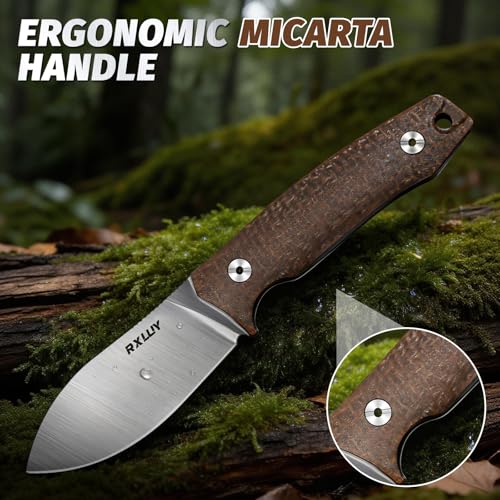 RXLUY Fixed Blade Knife with Kydex Sheath, 2.95" N690co Steel Blade, Ergonomic Mikata Handle, EDC Tactical Hunting Knives, Small Tool for Family Camping Survival Hiking,Gifts for Men Women (Brown) - image 4