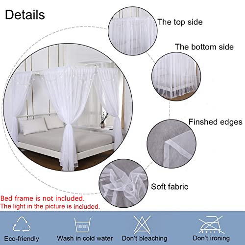 Akiky Princess Canopy Bed Curtains Bed Canopy Curtains With Lights For Queen Size Bed Drapes,8 Panels Canopies With 2 Lights ,Room Décor (Full/Queen, White) #TOP3