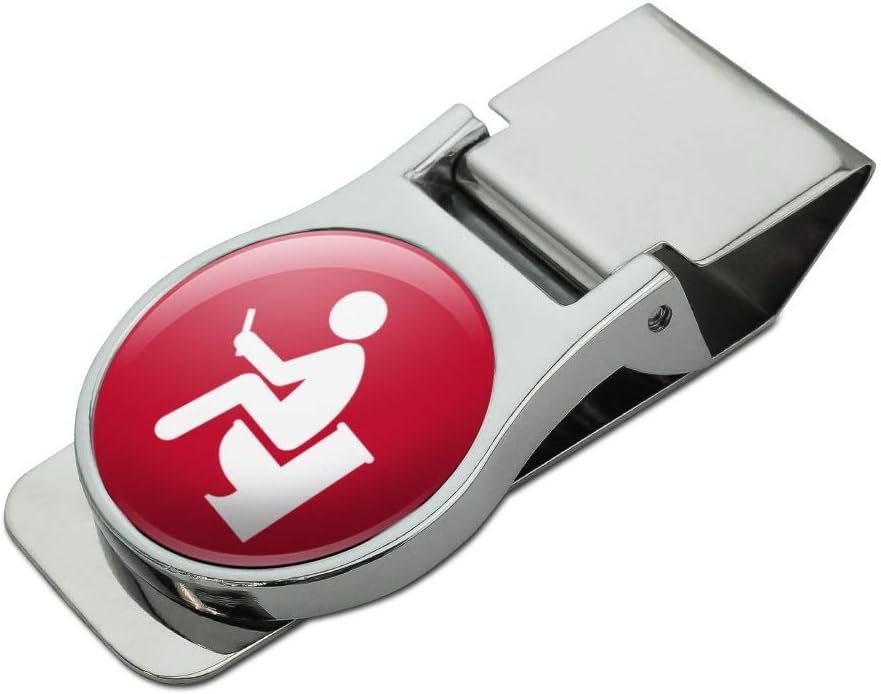 Man Pooping on Toilet Funny Satin Chrome Plated Metal Money Clip