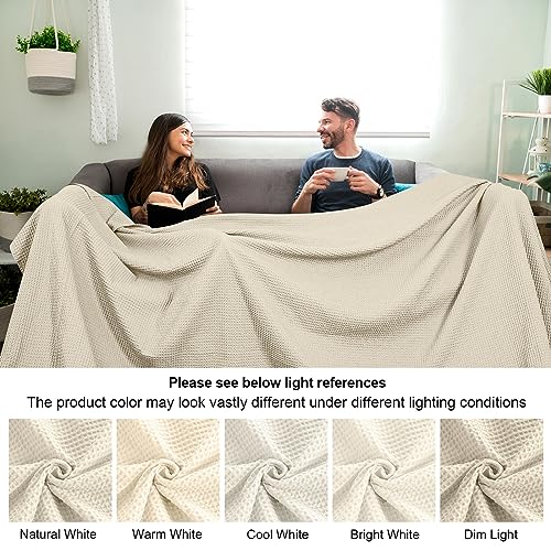 PHF 100 Cotton Waffle Big Family Oversized Blanket, 120" X 120" Linen/Stone by PHF - Used condition - Image 9