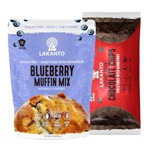 Lakanto Sugar Free Blueberry Muffin Mix and Semi Sweet Regular Chocolate Chips - Delicious Breakfast, Snack, Treat