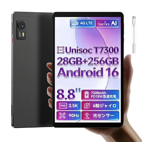 �yAndroid16 �^�u���b�g 8�C���`�zZPad1 �^�u���b�g SIM�t���[ 8.8�C���` 90Hz�����t���b�V�����[�g 2560x1600 2.5K�X�N���[�� Unisoc T7300 28GB RAM 256GB ROM 7200mAh PD18W