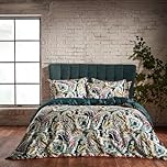 EW by Edinburgh Weavers Aretha Duvet Set – Paisley Design Cotton Sateen Bedding, 200 Thread Count (Teal/Olive – King)