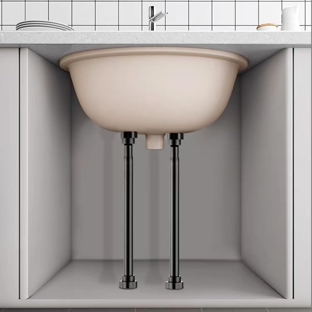 Patas telescópicas Ajustables para Fregadero: Varillas de Soporte de Acero Inoxidable aptas para fregaderos bajo encimera, encimeras de Cocina y Muebles, Incluye Kit de reparación (65-100 cm