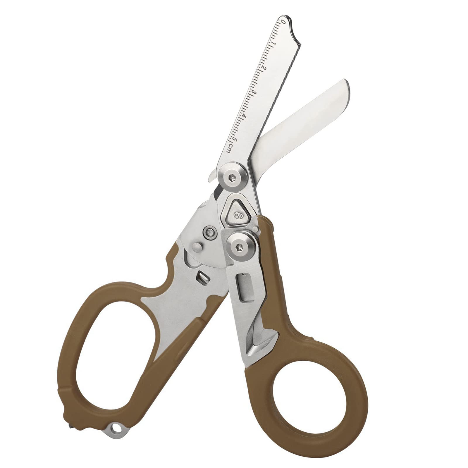GRANDLIN 6 in 1 Raptor Emergency Response Shears,Tactical Folding Pliers,Foldable Trauma Shears with Strap Cutter and Glass Breaker, Practical Cut Hand Tools, Brown