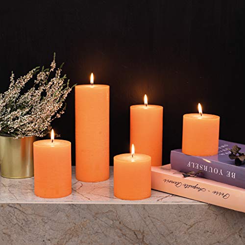 Candwax 3X6 Pillar Candle Set Of 3 - Decorative Rustic Candles Unscented And No Drip Candles - Ideal As Thanksgiving Candles Or Large Candles For Home Interior - Orange Candles #TOP6