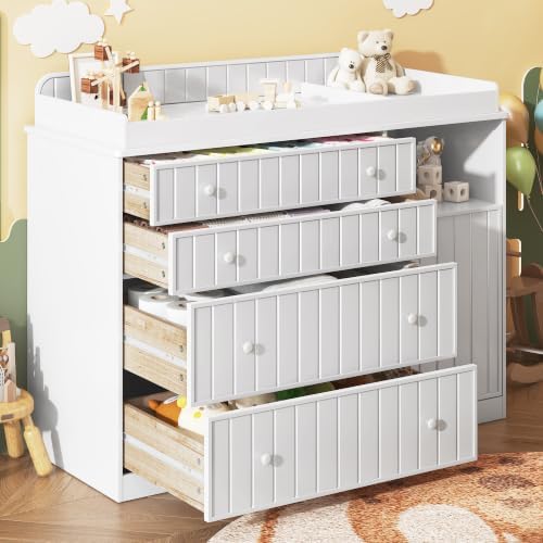 White Changing Table Dresser with 5 Drawers, Baby Nursery Diaper Table - 3