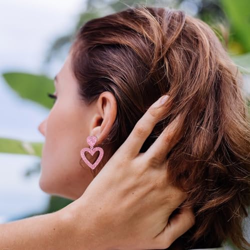 Glitter Heart Earrings Acrylic Double Heart Dangle Earrings for Women Mother Valentines Jewelry Gift for Girlfriend Wife Sister4
