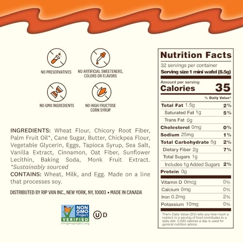 Image of Rip Van Wafels Dutch Caramel Mini Stroopwafels - Low Carb Snacks (3g Net Carbs) - Non GMO Snack - Keto Friendly - Office Snacks - Low Calorie Snack (34 Calories) - Low Sugar (1g) - 64 Pack