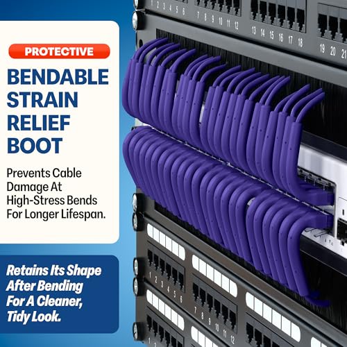 Image of Everest Ultra Slim Cat6a Ethernet Patch Cables 1.5ft (24-Pack) Purple | Bendable, Thin and Flexible