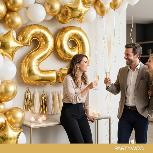 Image of PartyWoo Metallic Gold Number 9 Balloon 40 Inch 25pcs Gold Foil Star White
