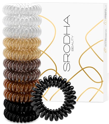 SRODHA Beauty - Bandas para el cabello en espiral, paquete de 12 unidades, lazos de plástico para el cabello, fuerte sujeción impermeable, bandas invisibles que no dañan las bobinas para mujeres y