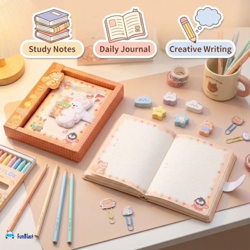 Image of FunBlast Diary for Girls - Christmas Kawaii Diary with Puffy Buckle Lock, Journal Diaries for Girls, Notepad for Students Stationary Items, Birthday Gifts (112 Sheets) (Rabbit)
