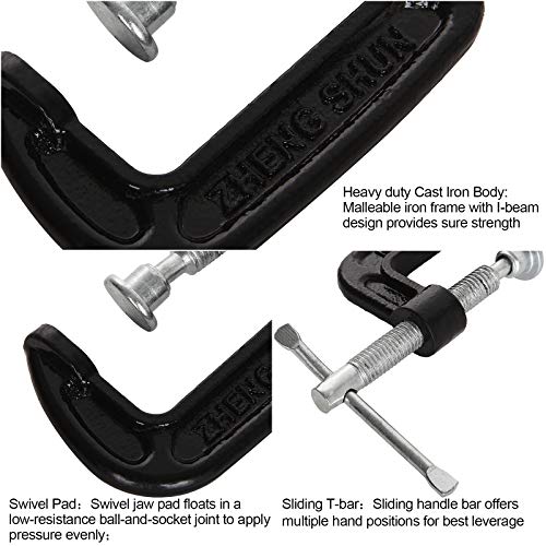 Image of 14 Piece 2 in C-Clamp Set, Malleable Iron, 2 in Jaw Opening