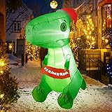 Nifti Nest 6 Ft Christmas Inflatable Decorations with Dinosaur in a Christmas Hat, Outdoor Decoration with LED Lights, Holiday Blow Up Outdoor Yard Decoration