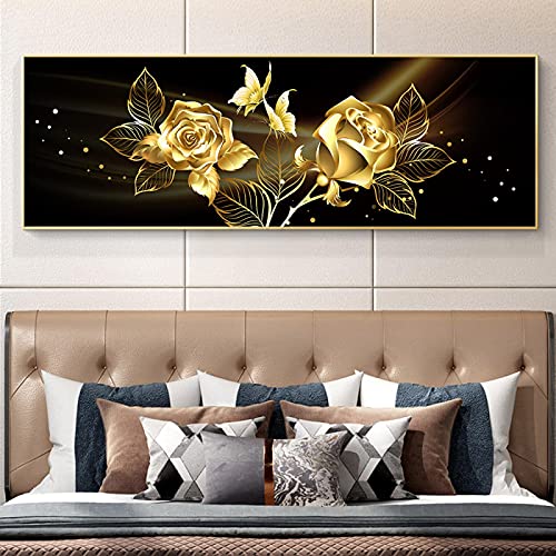 Peinture sur toile abstrait or fleur 50x150cm sans cadre pour decoration murale