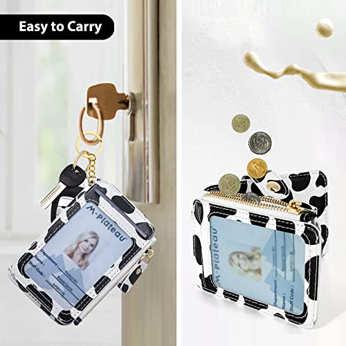 Image of M-Plateau RFID Blocking Keychain Wallet With Leather Wrist Strap | Keychain Wristlet, Womens Card Holder with Zipper Coin Pocket and ID Window (Cow Print)