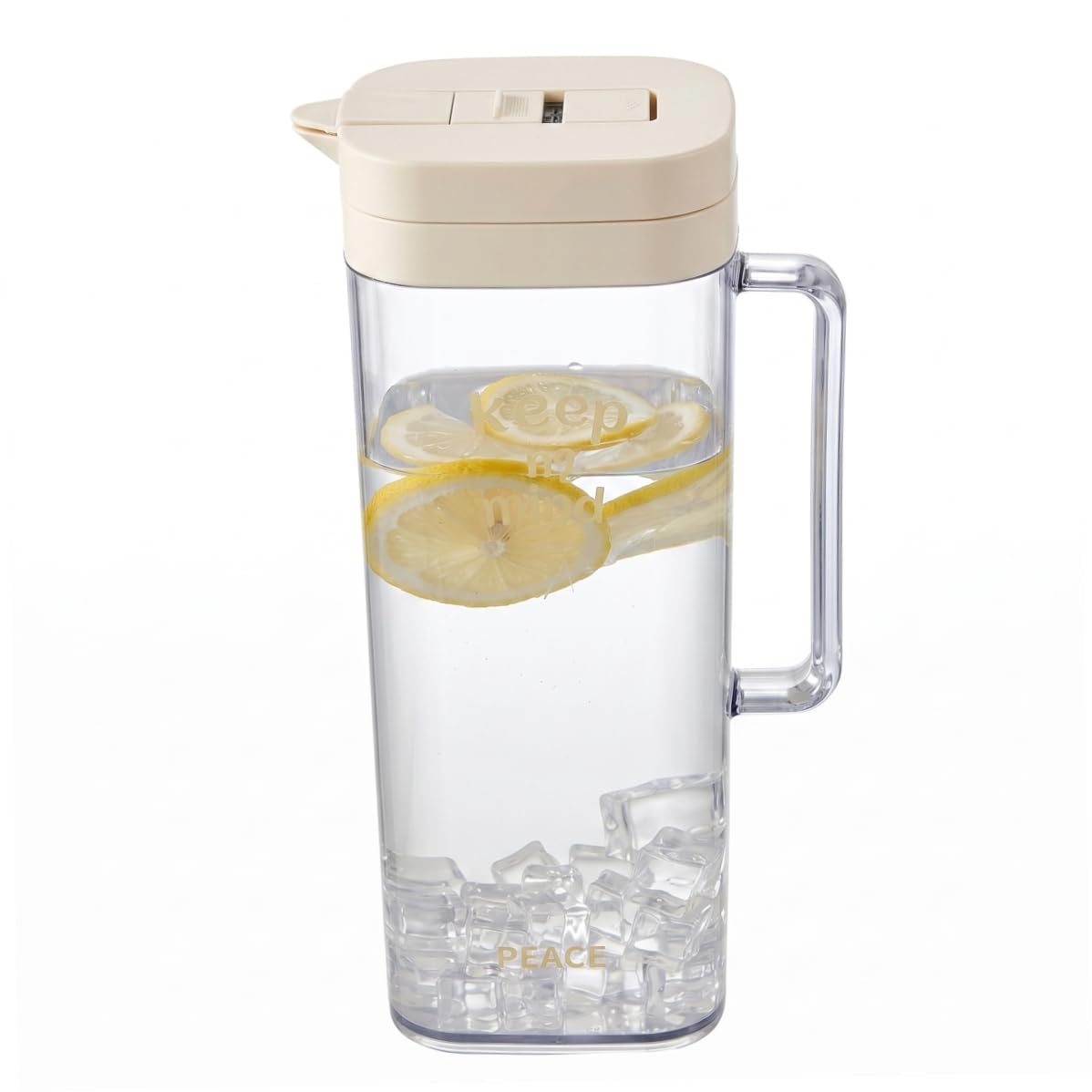Ngbbby Plastic Pitcher with Lid, 2L Clear Water Jug with Handle, Iced Tea Pitchers for Fridge, Water Bottle Beige