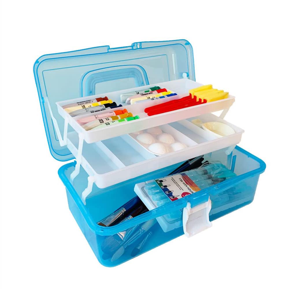 TERRIFI Craft Caddy, Three Layer Plastic Cantilever Box for Tools, Parts, Crafting Supplies or Tackle by Stalwart - Pencils, Paints, Pastels, Accessories (Blue)