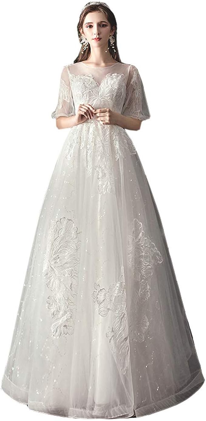 Amazon ウェディグドレス 白 花嫁 二次会 Aラインドレス ワンピース 花嫁二次会 大きいサイズ ドレス カジュアル 結婚式 ブライダル 披露宴 パーティードレス ロングドレス 前撮り ホワイト 袖あり イブニングドレス 通販