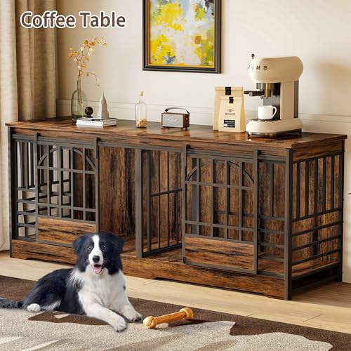 78-Inch-Double-Dog-Crate-Furniture-Extra-Large-Dog-Kennel-Indoor-with-Divider-Heavy-Duty-Dog-Cage-for-2-Dogs-Decorative-Wooden-Dog-House-Decorative-Table-TV-Stand-Pet-House-for-XLarge-Dogs