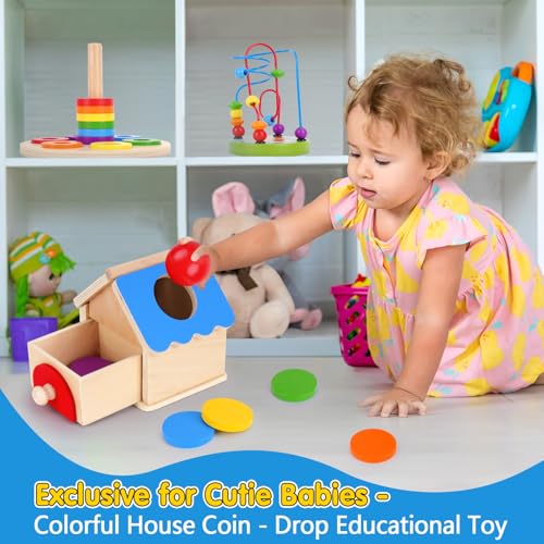 Image of KMTJT Montessori Educational Toys for 1+ Year Old Toddler, 1st First Birthday Gifts for 1-2 Years, Includes Stacking Cups, 2 in 1 Object Permanence Box, Bead Maze, Mirror Puzzle and More