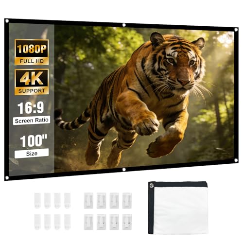 100 inch Projector Screen, 16:9 Foldable Anti-Crease Portable Projector Movies Screens for Home Theater, Outdoor Indoor Support Double Sided Projection