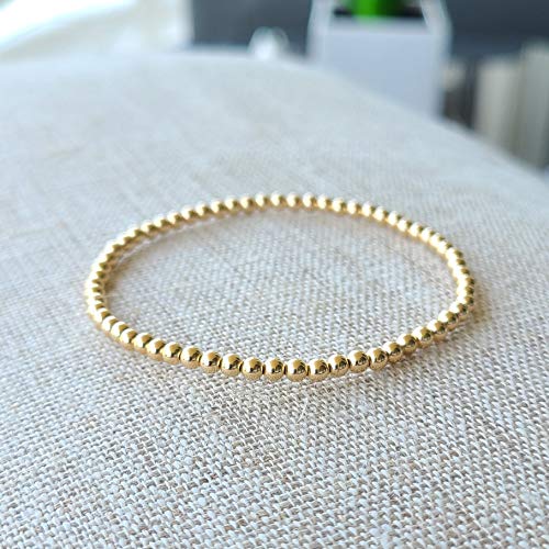 Anela 14kt Gold Filled Bracelet, 3mm Gold Filled Beads, Stretch and Stackable, Waterproof to Swim or Shower, Dainty Woman Bracelet for Everyday Use, Stretch and Stackable, Hand Made in USA - Image 5