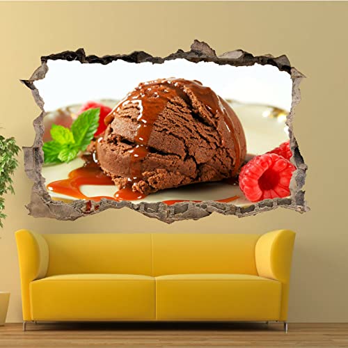 Ice Cream 3D Wall Decor Stickers Food Wall Stickers 3D Smashed Wall Mural Decals Modern Wall Vinyl Art For Kids Bedroom Living Room Nursery Home Wall Décor 43"W X 28"H #TOP1