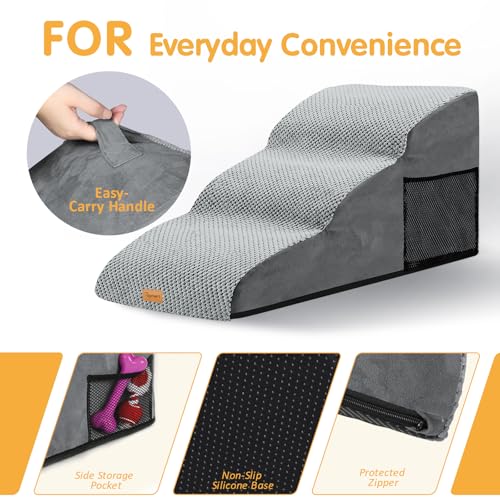 Image of Topmart High Density Extended Foam Dog Ramp&Steps 3 Tiers,15.7 inch High,Non-Slip Dog Stairs with Removable Cover,Soft Foam Pet Ladder,Best for Injured,Older Cats,Pets with Joint Pain
