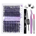 Individual Lashes D Curl Cluster Lashes Kit 12-16mm C3/C9 0.07mm DIY Lash Extensions Kit Individual Eyelash Clusters Kit Soft and Wispy Cluster Eyelash Extensions(C3+C9-D-Cluster Lash Kit)