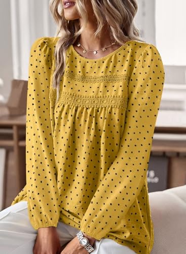 Image of Falechay Womens Tops Flowy Boho Dressy Casual Lace Cute Long Sleeve Shirts