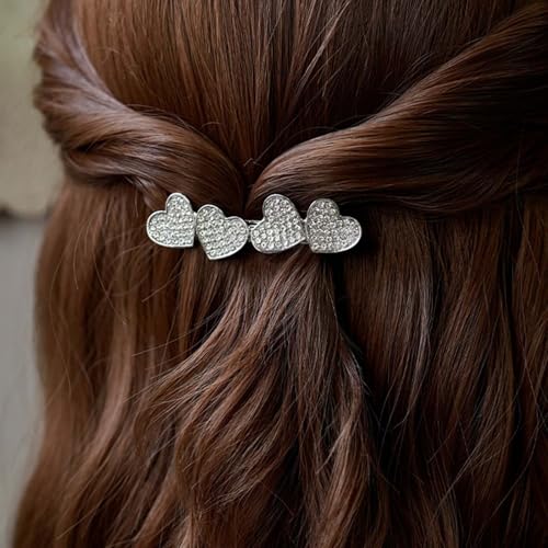 Wendalern Strass Cuore Capelli Clip Cristallo Cuore Cluster Fermaglio Argento A Forma Di Cuore Antiscivolo Geometrico Capelli Barrettes Matrimonio Copricapo Capelli Styling Accessori Per Le Donne