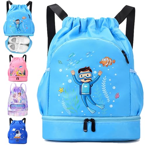 YOUYIKE Niños Mochila de Fitness, Deportiva Impermeable Bolsa de Playa, Bolsa para Viajes de Gimnasio, Adecuado Chico Chico Bolsa Deport, Mochila Con Cordón Chico buceador, Cielo azul