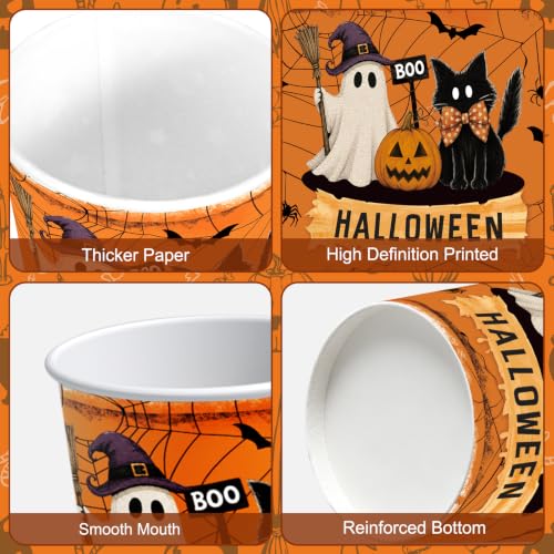 Litmitfu 30 Pcs Halloween Paper Cups - Orange Halloweens Disposable Heavy Duty Cups, Cute Black Cat Ghost Pumpkin Pattern Cup for Halloween Themed Party Decorations Supplies, 9 oz - image 4