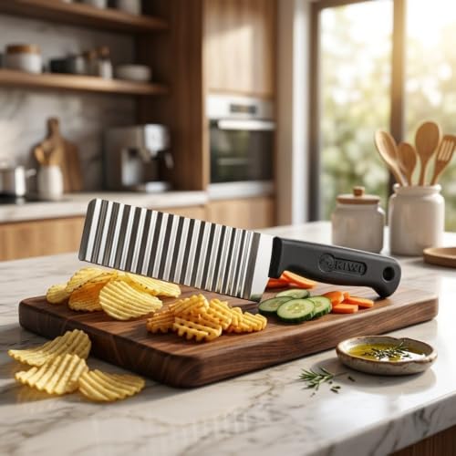 Image of Potato Chipper Crinkle Cutter Knife,Stainless Steel Potato Cutter Wavy Blade Chip Slicer,Kitchen Gadget Cutting Knife (Pack of 1)