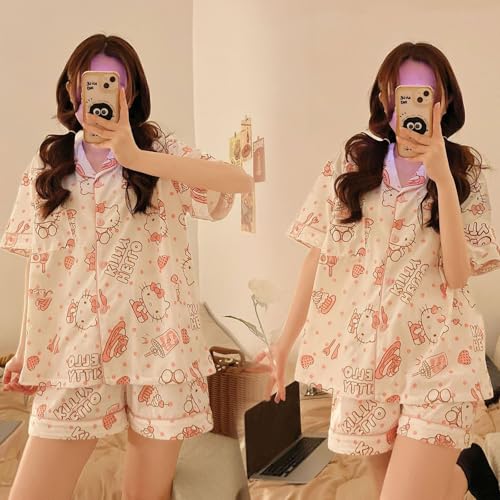 Cute Women's Pajama Sets, Cartoon Print Sleepwear Short Sleeve Shirt and Casual Short - 2 Piece3